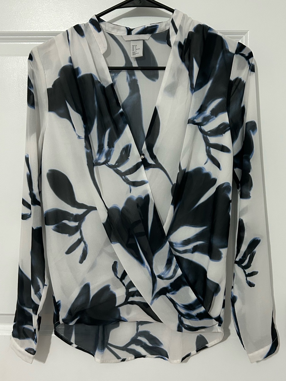 H&M long sleeve blouse in white and blue